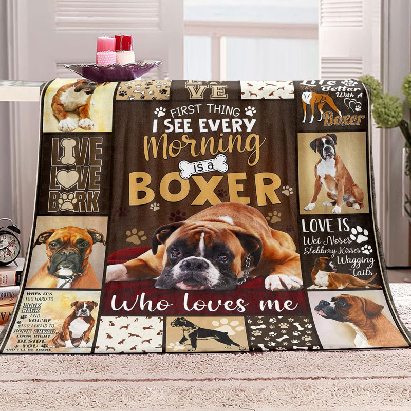 Boxer pour chien Boxer pour chien mignon, jeté en flanelle super doux, léger et moelleux, Boxer brun, L 80 po x l 60 po