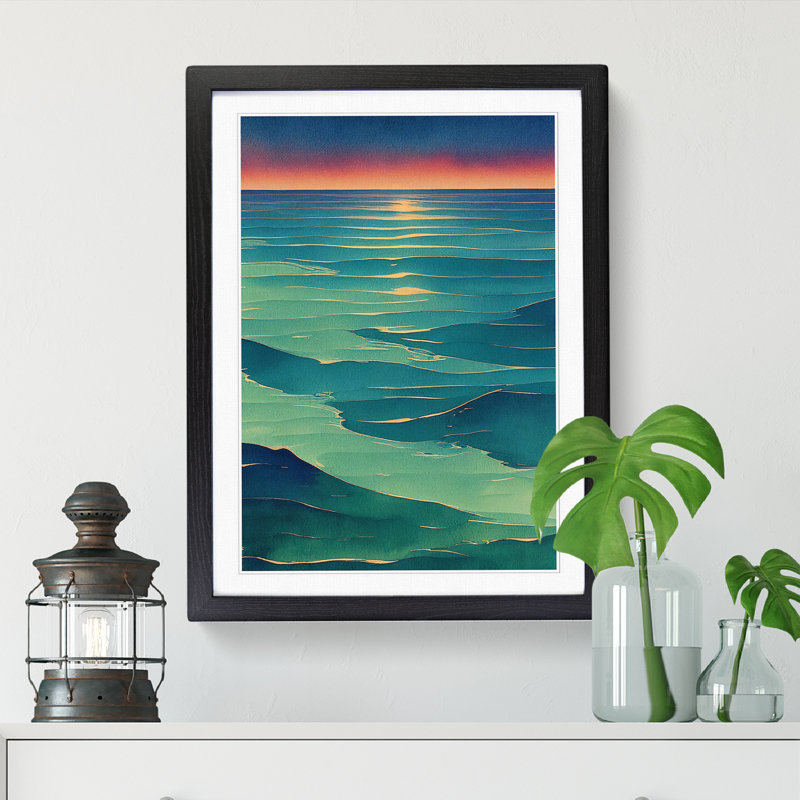 Watercolour Ocean Vol.5 - Single Picture Frame Print, 34cm H x 25cm W x 2cm D, Walnut
