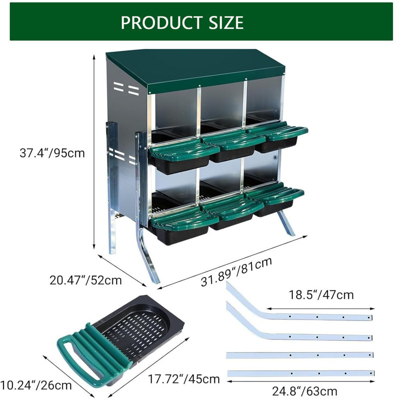 Boîtes de nidification pour poulets avec plateau à œufs enroulable, compartiments 6/8/10, boîtes en acier antirouille et ventilées pour poules, poulets, canards, poulailler facile à nettoyer