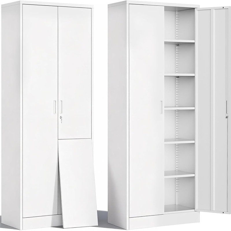 Armoire de rangement verrouillable en métal 72 po pour garage, bureau, maison ou école - Blanc
