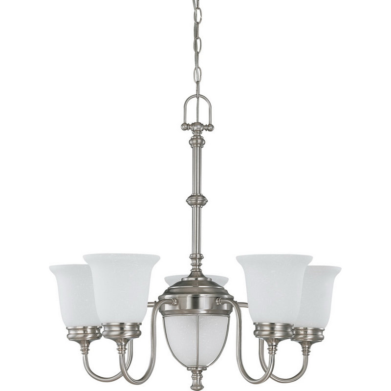 Lustre traditionnel avec abat-jour 7 lumières Ovalle, Nickel, Givré