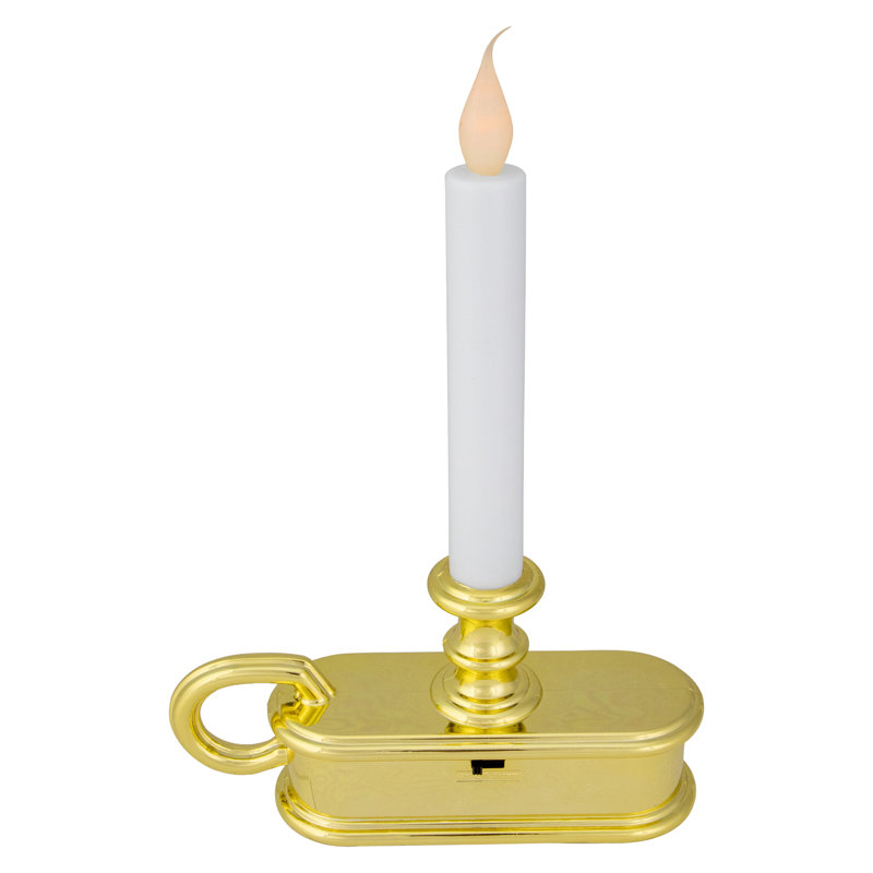 9.5" Pre-Lit LED White Lighted Christmas Candle Lamp With Gold Handle Base - Set Of 4, individual