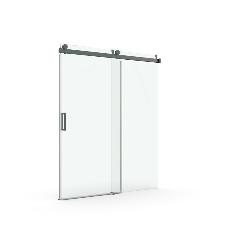 Porte de douche coulissante simple sans cadre à fermeture en douceur de 56 à 60 po x H 76 po, verre trempé de 3/8 po (10 mm) avec revêtement facile à nettoyer