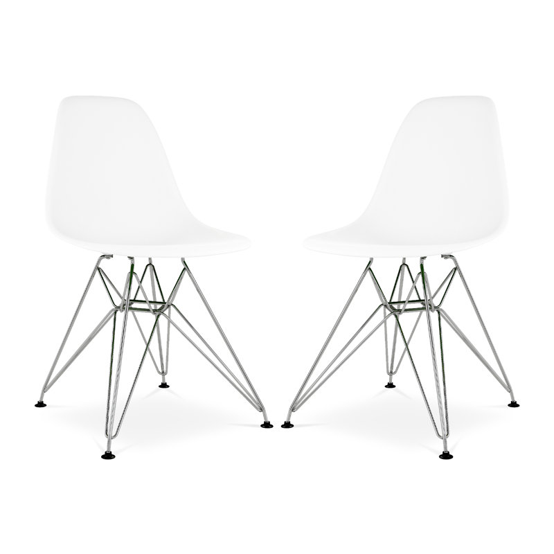 White Acrylic and Chrome Steel Modern Dining Chair Set