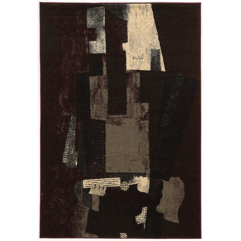 Tapis à motif abstrait noir / beige / gris Lindie, Rectangle 5 pi x 7 pi 6 po