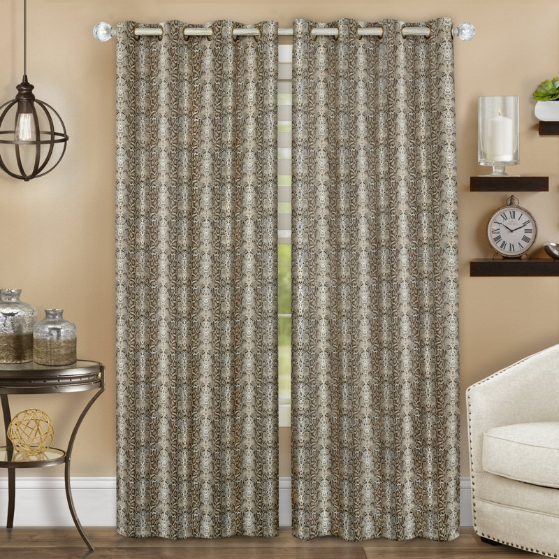 Tomberlin Blackout Curtain Single Panel, 52" W x 63" L, Brown/Gold