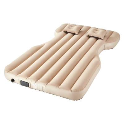 Car Air Mattress, Fits Tesla Model Y (2020-2024), Inflatable Car Camping Mattress, Flocking Thickened Blow Up Travel Beds, Durable Portable Sleeping Pad with Built in Pump, 2 Pillows, Beige