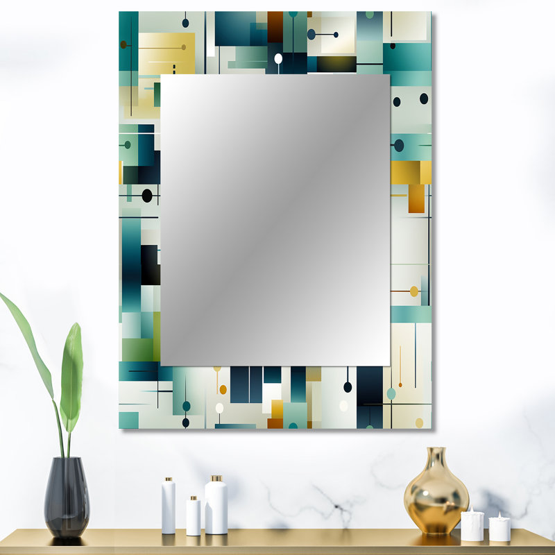 «Izar Green Cubic Oasis» géométrique - grand miroir mural géométrique, miroir décoratif géométrique, impression d'art en métal