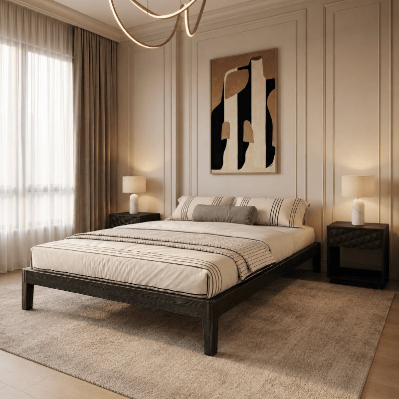Structure de lit en bois massif NTC Sapa - Menuiserie japonaise minimaliste, pas de sommier tapissier, lattes silencieuses, assemblage facile