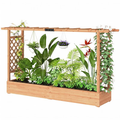 Wooden Raised Garden Bed With Arched Trellis - For Vegetables, Herbs, Flowers | Outdoor Patio, Lawn & Backyard