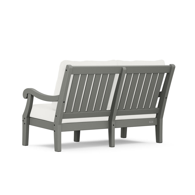 POLYWOOD x Birch Lane Veranda 4-Piece Deep Seating Set with Loveseat, Natural Linen Cushion/Slate Gray Frame