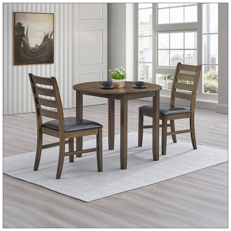 Table de salle à manger ronde et chaises d'appoint en noyer 3 pièces