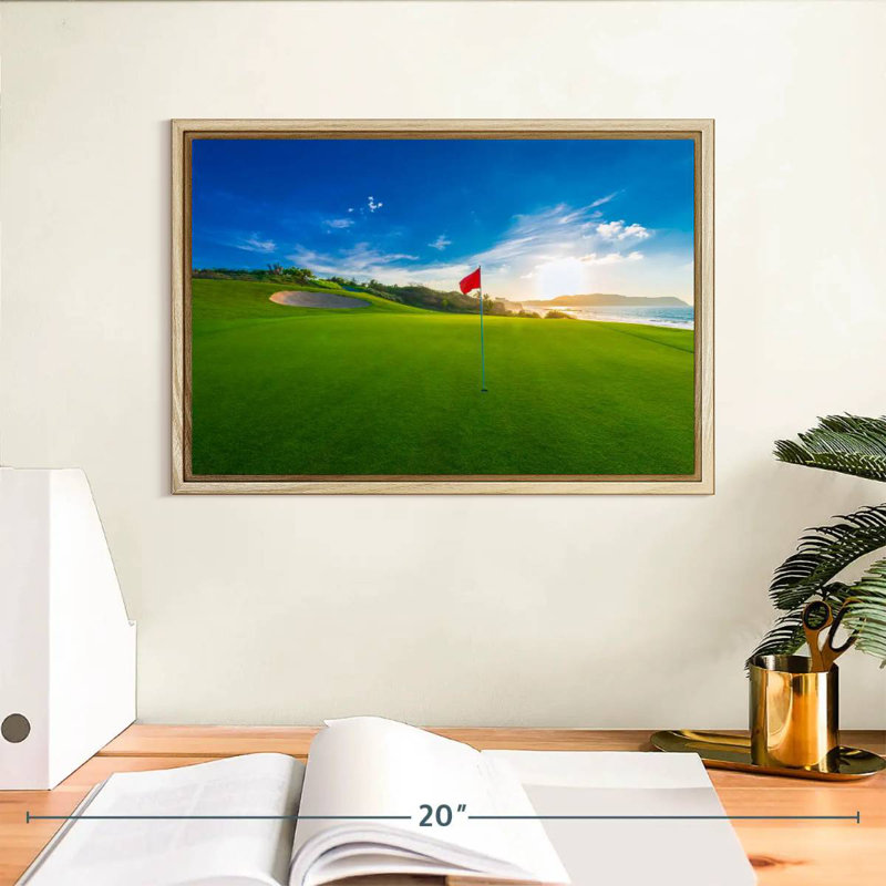 Drapeau rouge du terrain de golf, Cadre flottant en bois naturel, 13 po x 9 po