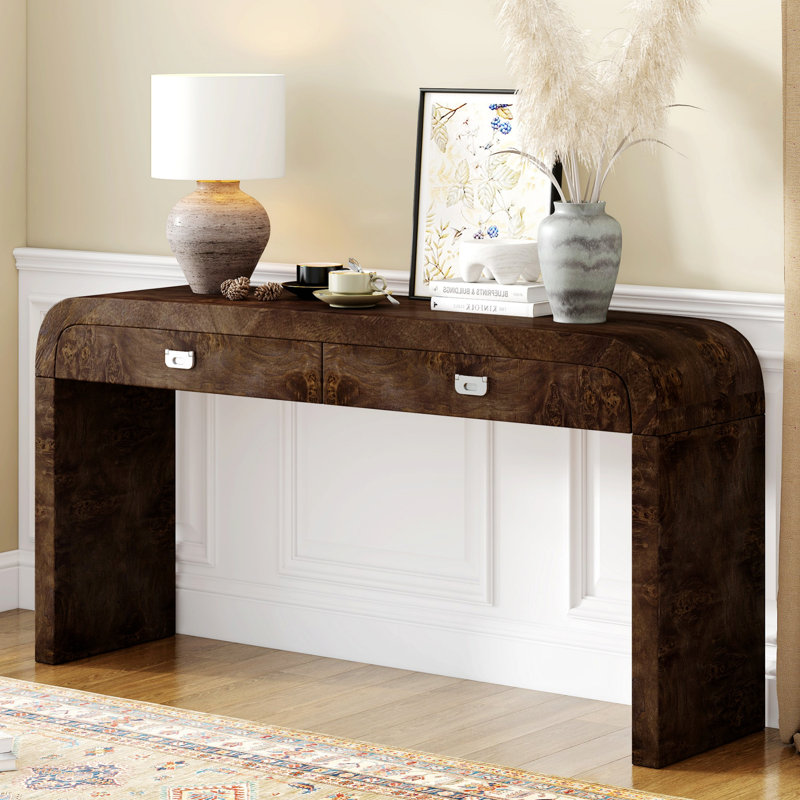 Console en bois avec tiroirs Faelina, H 31,7 po x l 60 po x P 15,7 po, Brun foncé