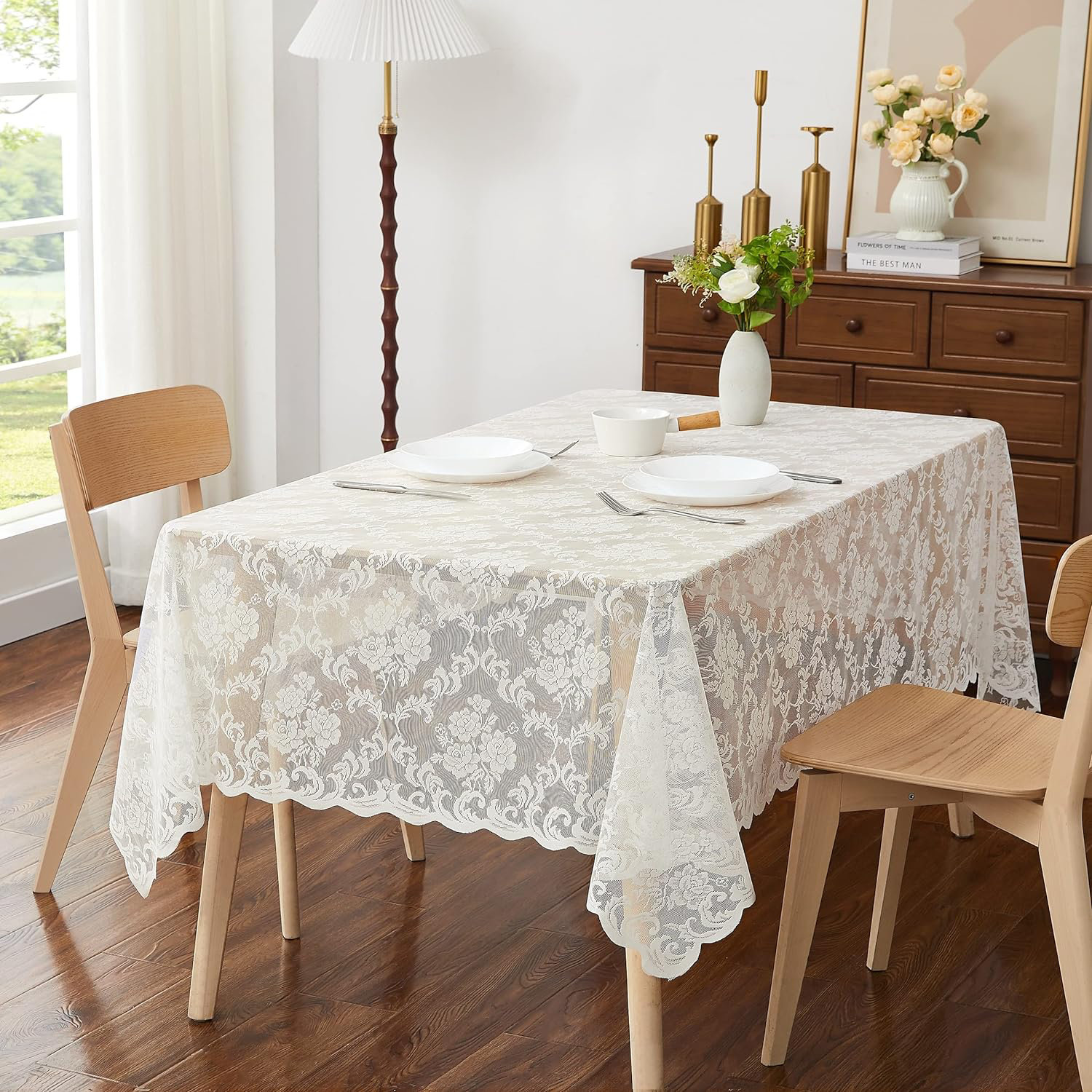 Charlton Home® Daniyah Rectangle Floral Wedding Lace Tablecloth | Wayfair