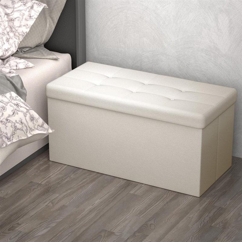 Chaker 78cm Wide Faux Leather Rectangle Solid Colour Ottoman with Storage, Opaline white