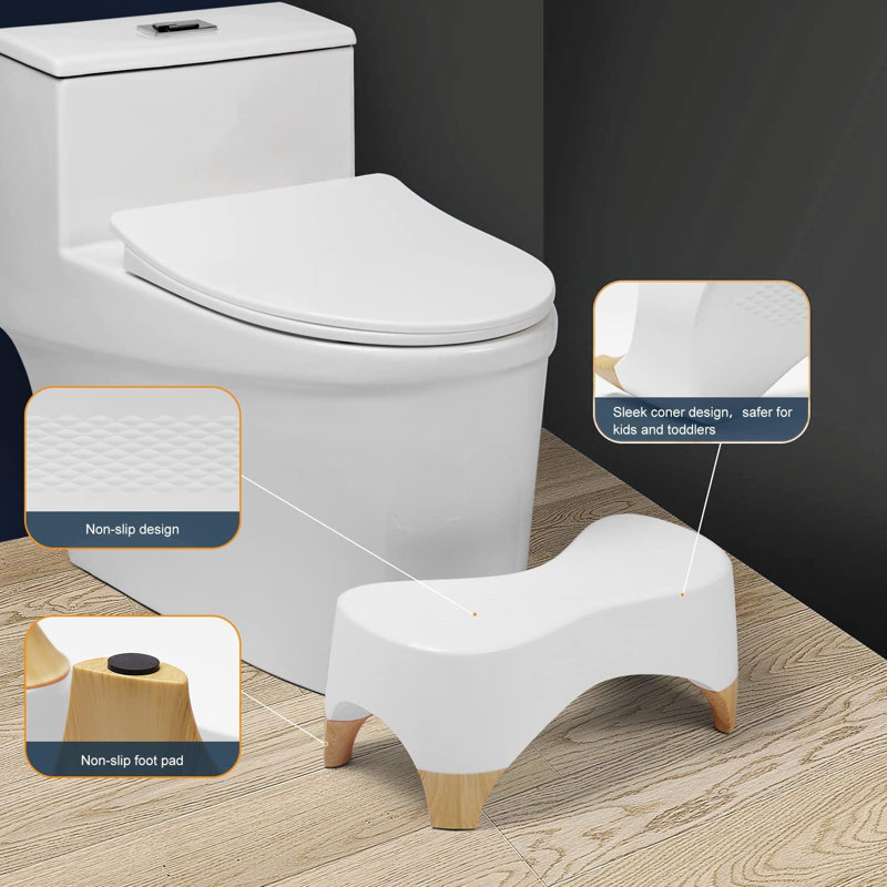 Tabouret de toilette Squat, tabouret de merde pour salle de bain (couleur blanc / bambou)