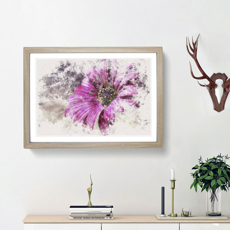 Purple Daisy - Framed Print, 33cm H x 45cm W x 2cm D, Oak Framed