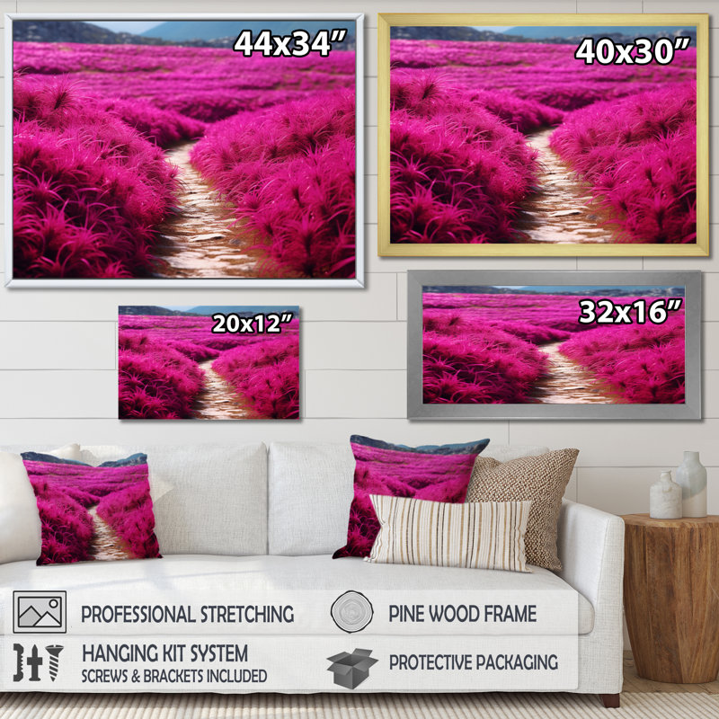 Fushia Blooming Abstraction II - art mural floral, H 30 po x l 40 po x P 1,5 po, Cadre flottant blanc