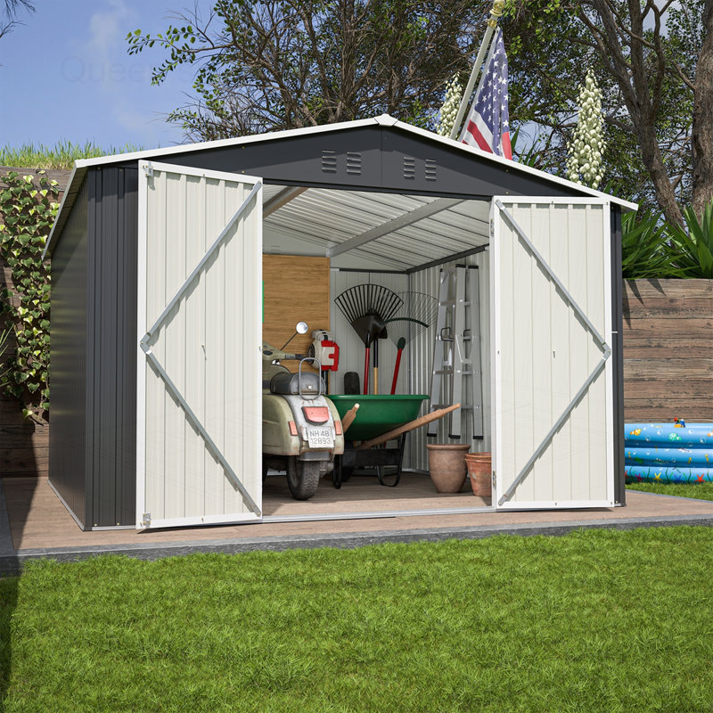 Remise de rangement en métal 10 pi x 10 pi pour notre porte, Noir, H 79,21 po x l 118,11 po x P 117,68 po