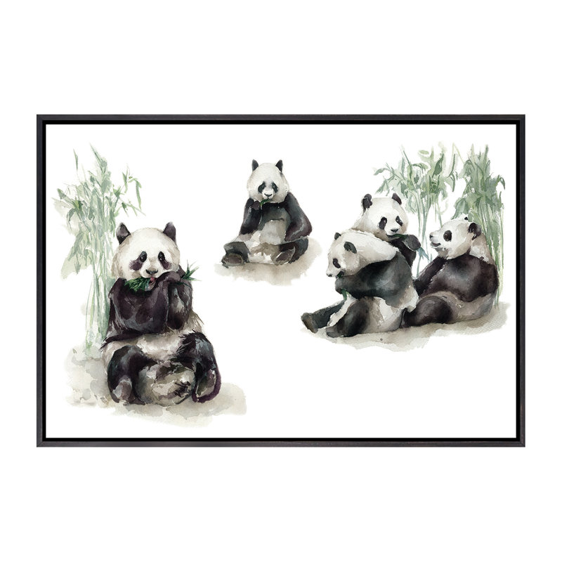Pandas, H 40 po x l 60 po x 1,5 po, Toile avec cadre noir patiné