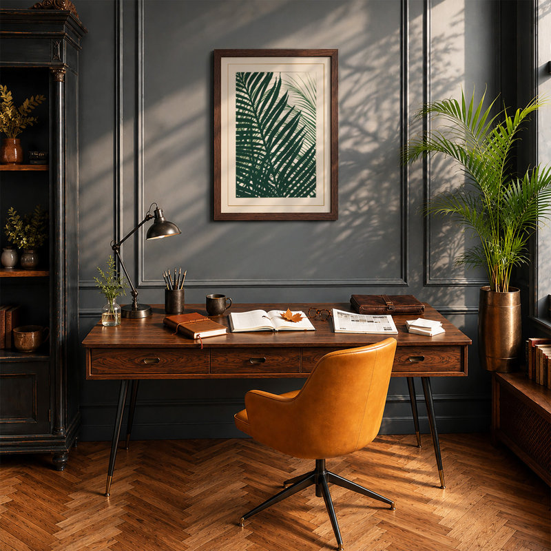 Layered Palm Fronds Botanical - Framed Print, Walnut, A3 - 42.0 x 29.7 cm
