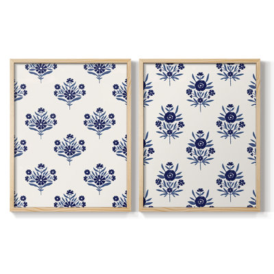 Indigo Bloom Pattern I-Premium Framed Print -Ready to Hang - No Nails Required - No Nails Required