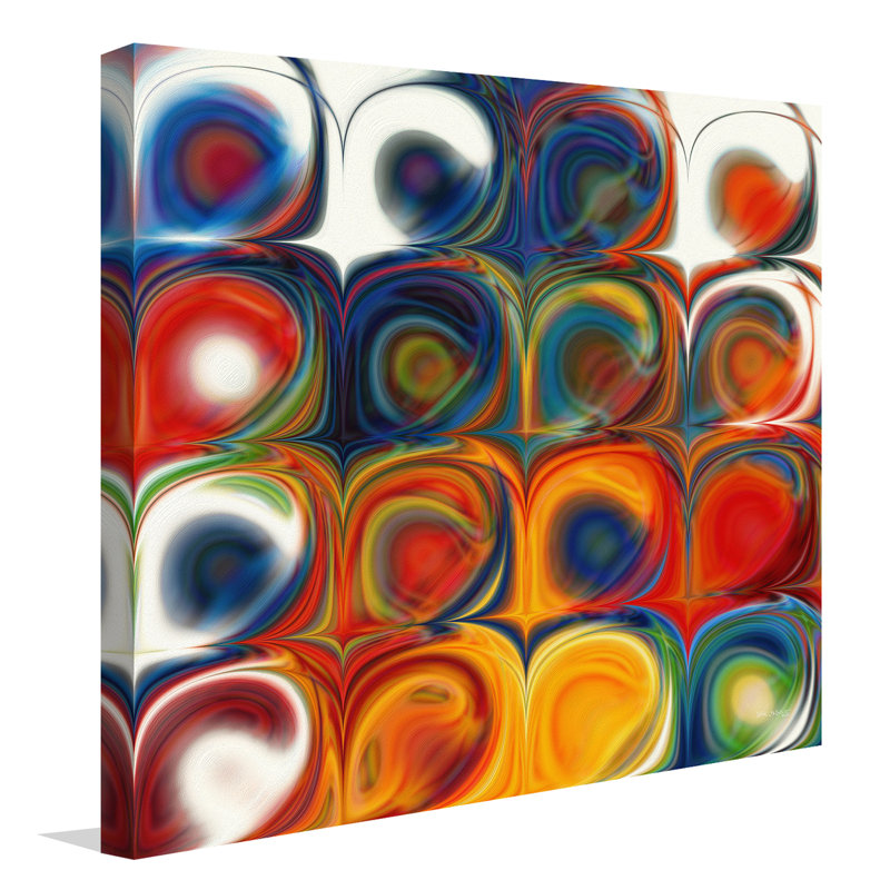 « cercles et carrés 43 », impression, H 21,5 po x l 21,5 po x P 2 po, Cadre flottant blanc