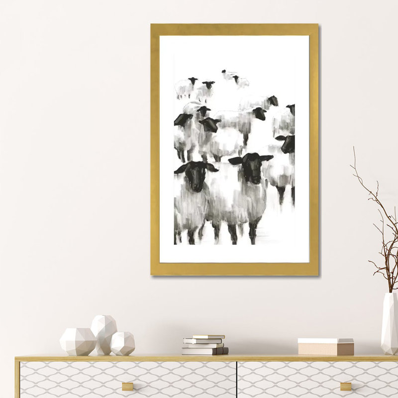Print, Blanc, H 24 po x l 16 po x P 1 po, Papier encadré doré
