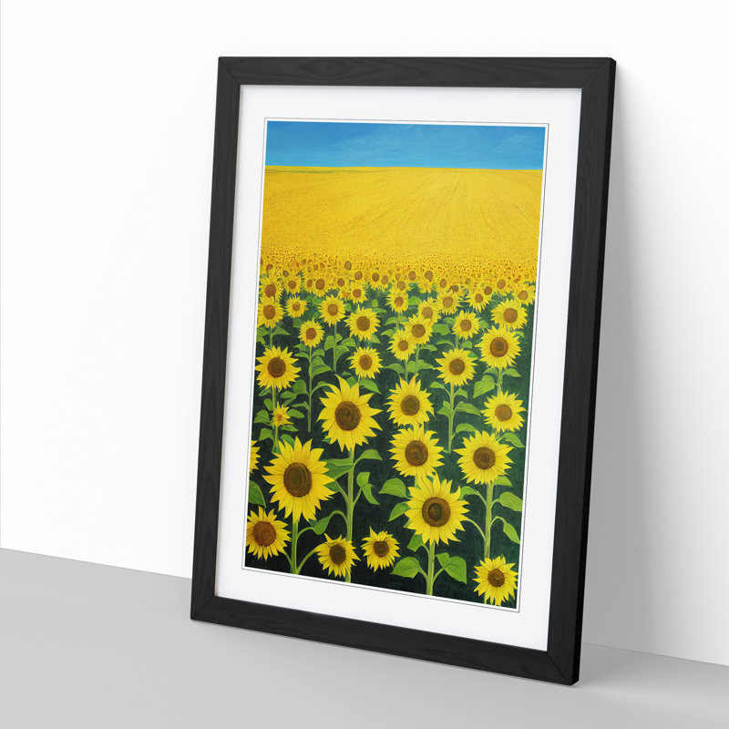 Sunny Sunflower Field - Picture Frame Print, 64cm H x 25cm W x 2cm D, Walnut