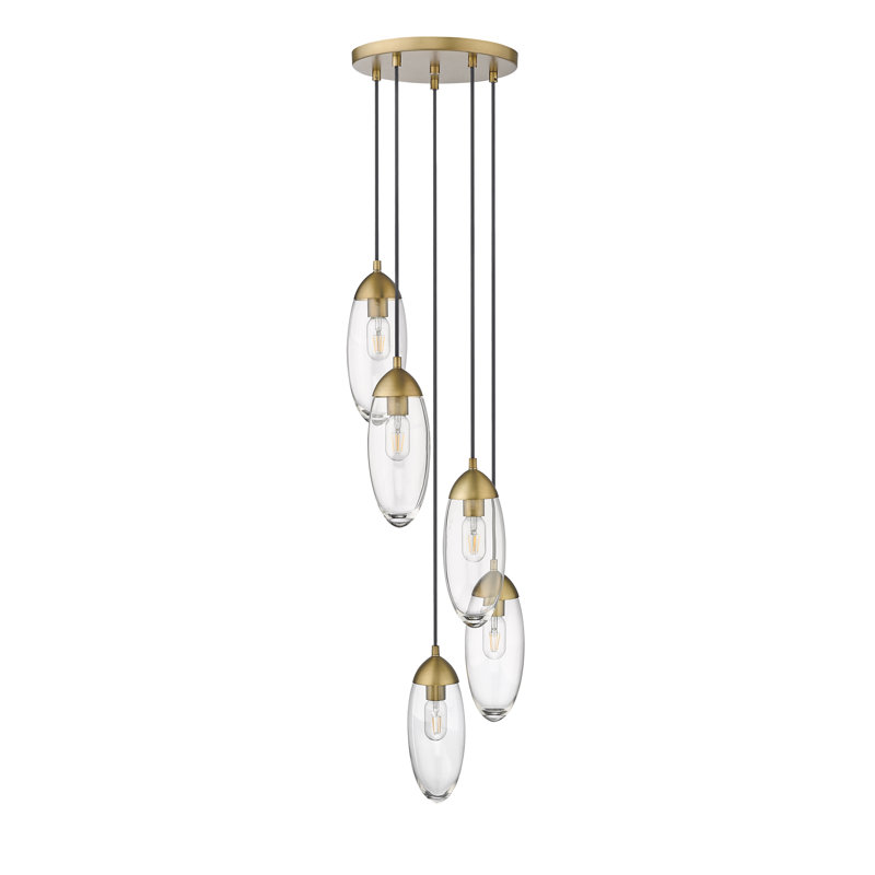 Lustre géométrique à 5 lumières Demorest, Laiton frotté, 5 Lights