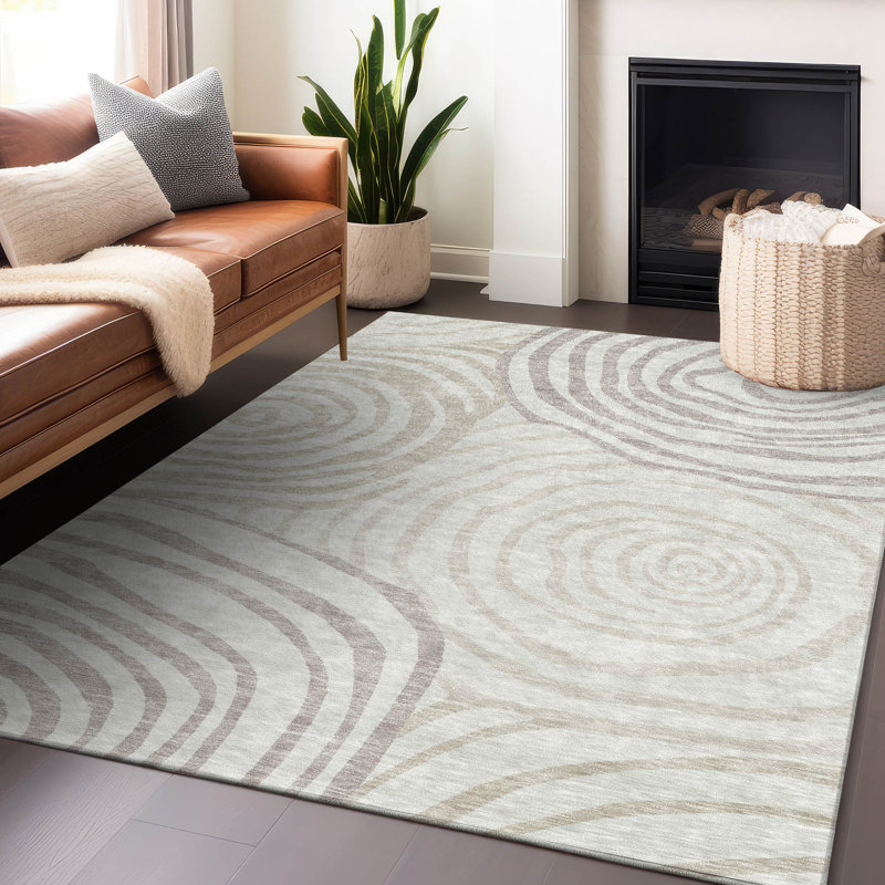Tapis ivoire Prisco lavable à la machine de qualité supérieure, Rectangle 10 pi x 14 pi