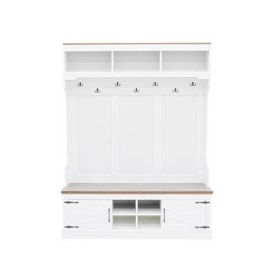 Arbre d'entrée 71 po avec banc et rangement pour chaussures, armoire de rangement moderne d'entrée 5 en 1 avec portemanteau, 4 casiers à chaussures et 7 crochets pour le couloir, l'entrée et le salon