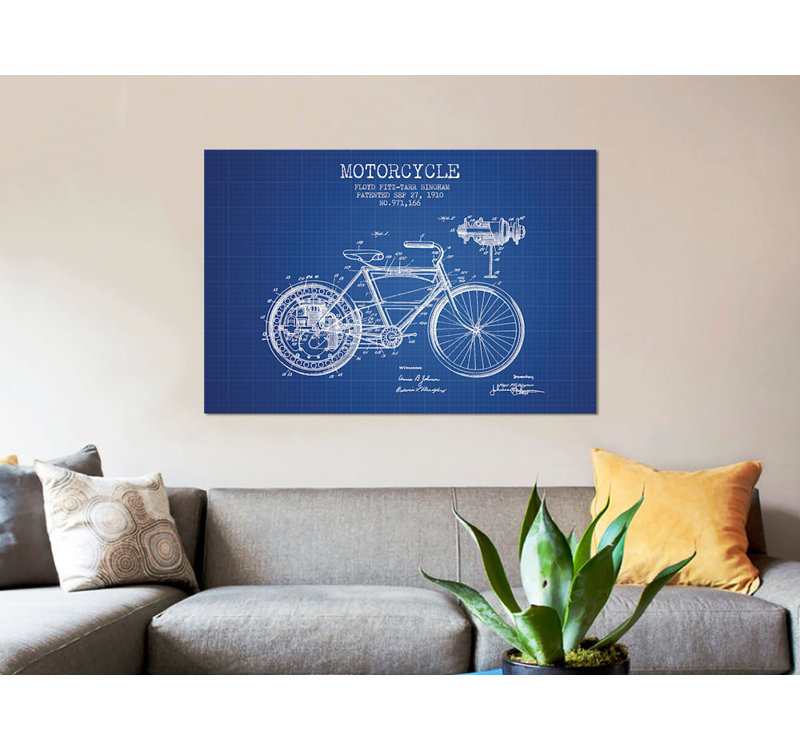 « floyd bingham motocyclette », reproduction d’impression sur toile dans une grille bleue, H 12 po x l 18 po x P 1,5 po