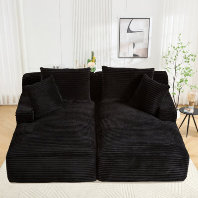 Oversized Boneless Double Chaise Lounge Sofa With Modern Compressed Corduroy Upholstery by Mercer41