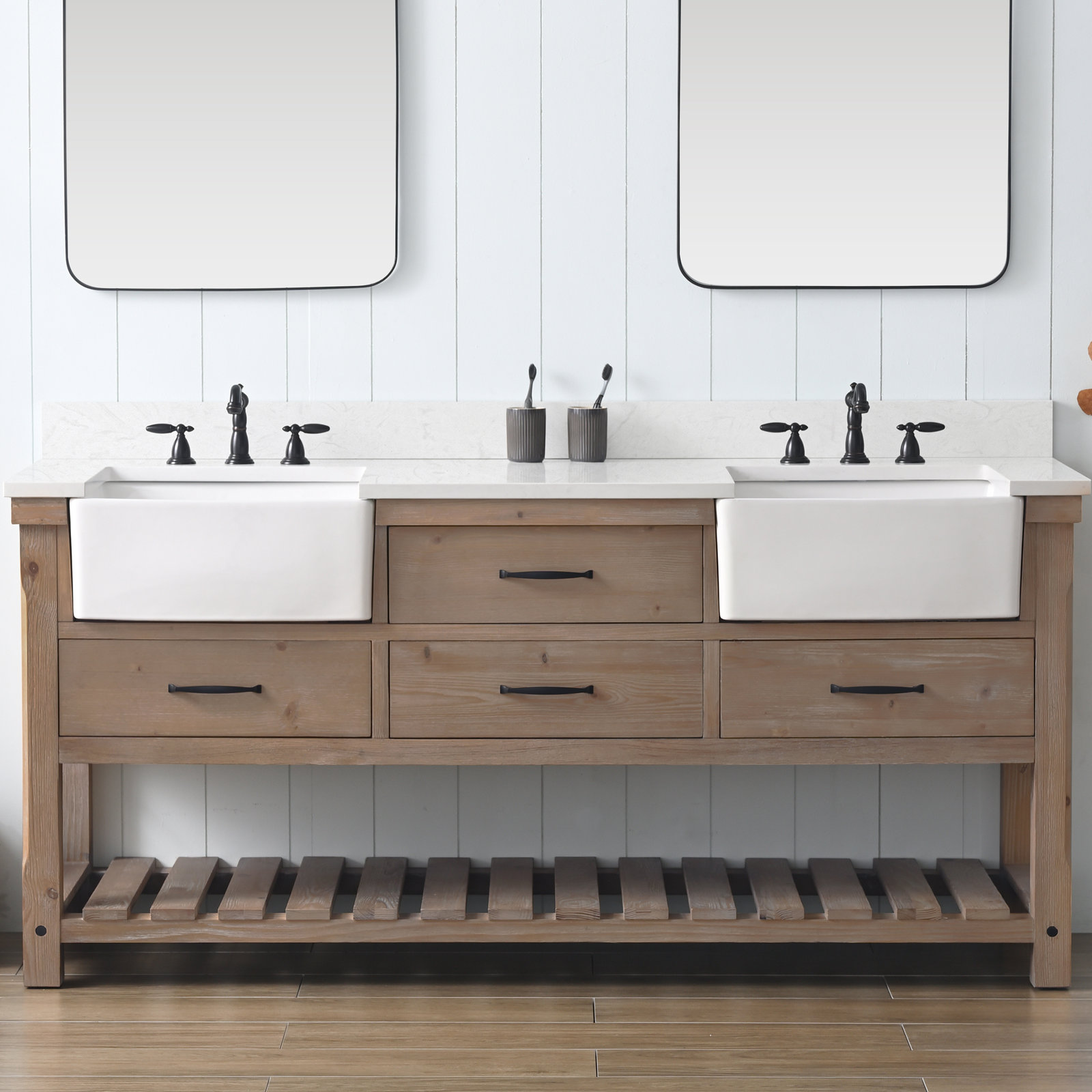 Cookeville 72" Double Bathroom Vanity, Weathered Natural/Matte Black