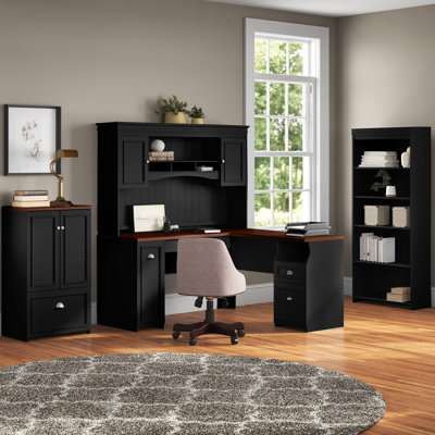 Ensemble de bureau d'ordinateur en L 4 pièces avec huche Huckins