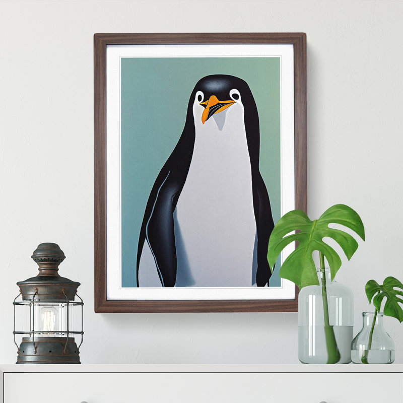 Awesome Penguin - Single Picture Frame Print, 64cm H x 46cm W x 2cm D, Walnut Framed
