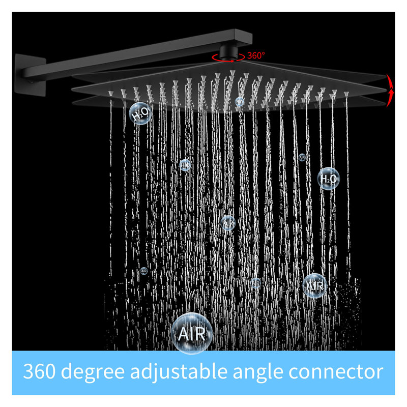 Matte Black Shower System with 12 Inch Rainfall Shower Head and Handheld Shower Faucet - Wall Mounted Brass Valve Combo Set