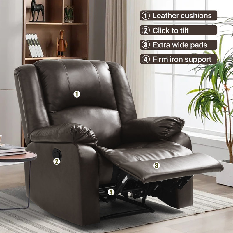 Fauteuil inclinable manuel en similicuir respirant Tachara, Brun foncé