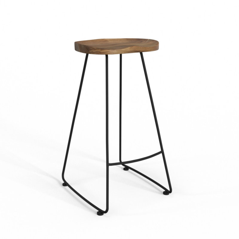 Rustic Black Elm Wood 30" Saddle Bar Stool, Set of 2