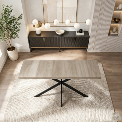 Retro Rectangular Stretch Dining Table with Storage Box