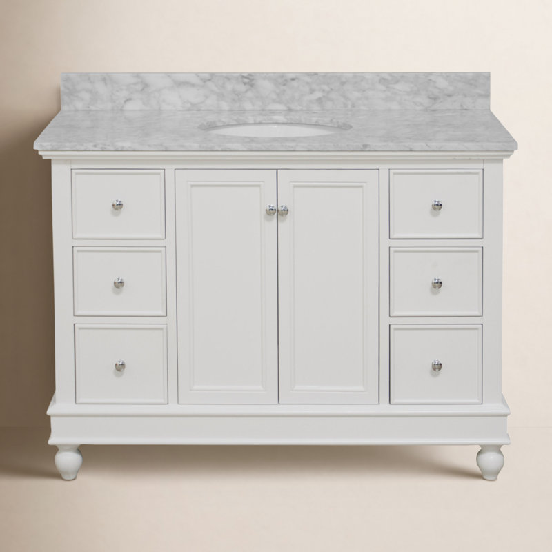 Ferdinand 48'' Single Bathroom Vanity with Top, White, Carrara Marble