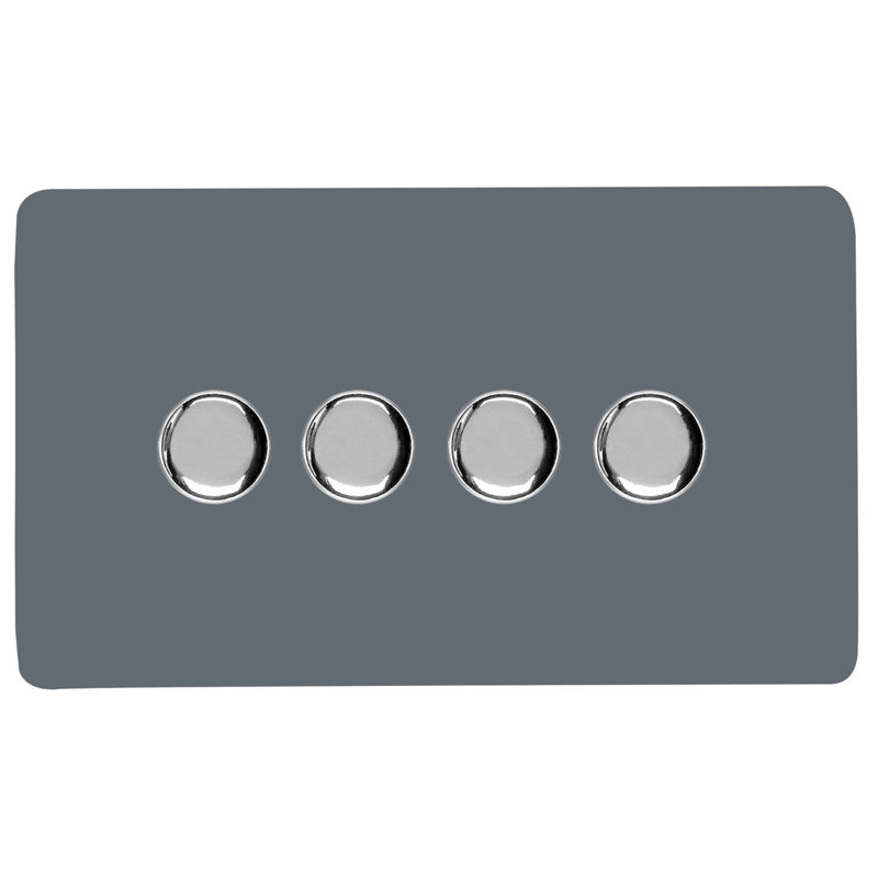 Trendi Switch 4 Gang 1 or 2 way 100w Rotary LED Dimmer Light Switch, Warm Grey