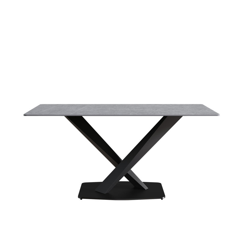 Sintered Stone Dining Table, Black, Gray, 29.53” H x 70.9" W x 35.4" D