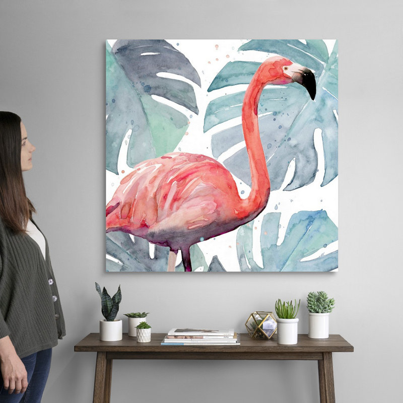 «Flamingo Splash I», art mural sur toile, Toile tendue, H 36 po x l 36 po
