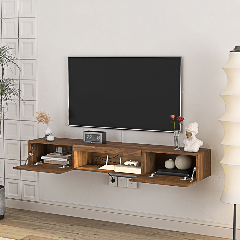 Floating TV Stand Wall Mounted, Wood, 8.67"H x 63"L x 12.21"W