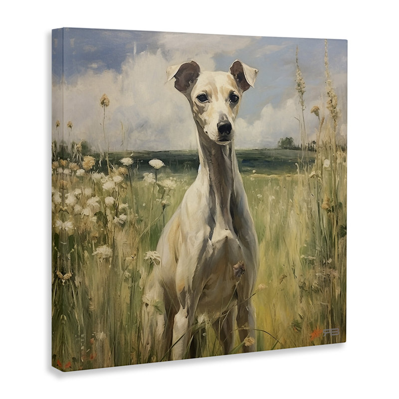«Greyhound Dog Landscape», art mural sur toile par Roozbeh Bahramali, H 17 po x l 17 po