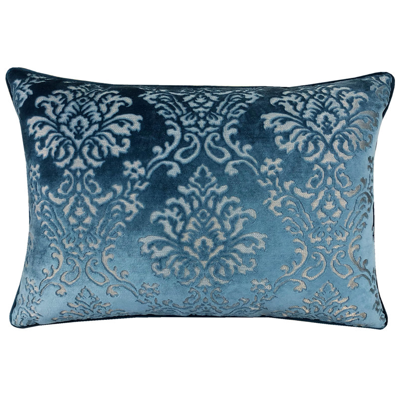 Damask Feather Throw Pillow, Denim