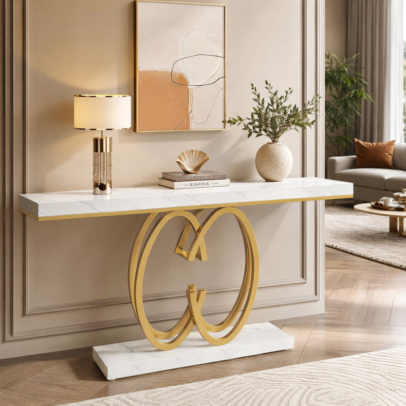 Lanagan 55'' Console Table, White/Gold